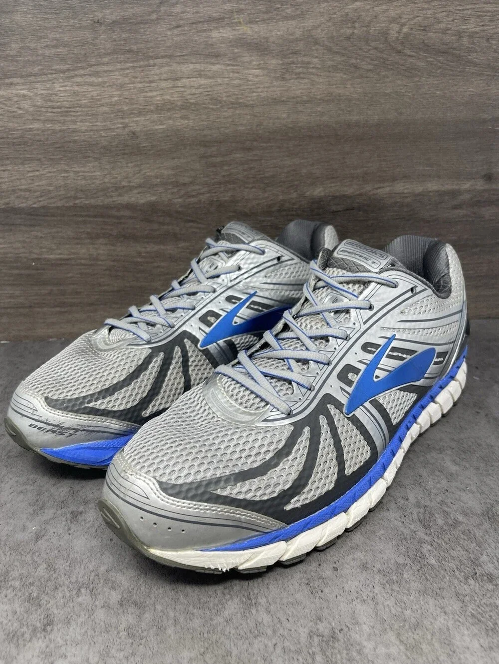 Brooks Beast 16 Silver Blue Mens Size 14 2E Wide Running Walking Shoes Sneakers